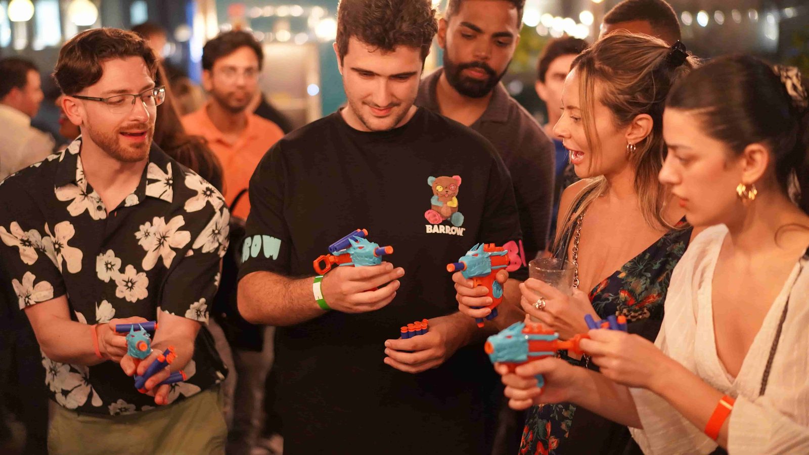 Guests playing a group game at a Balancers Saturday Social